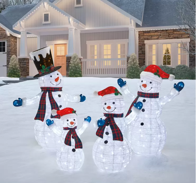 Familia de Muñecos de Nieve con Luces LED